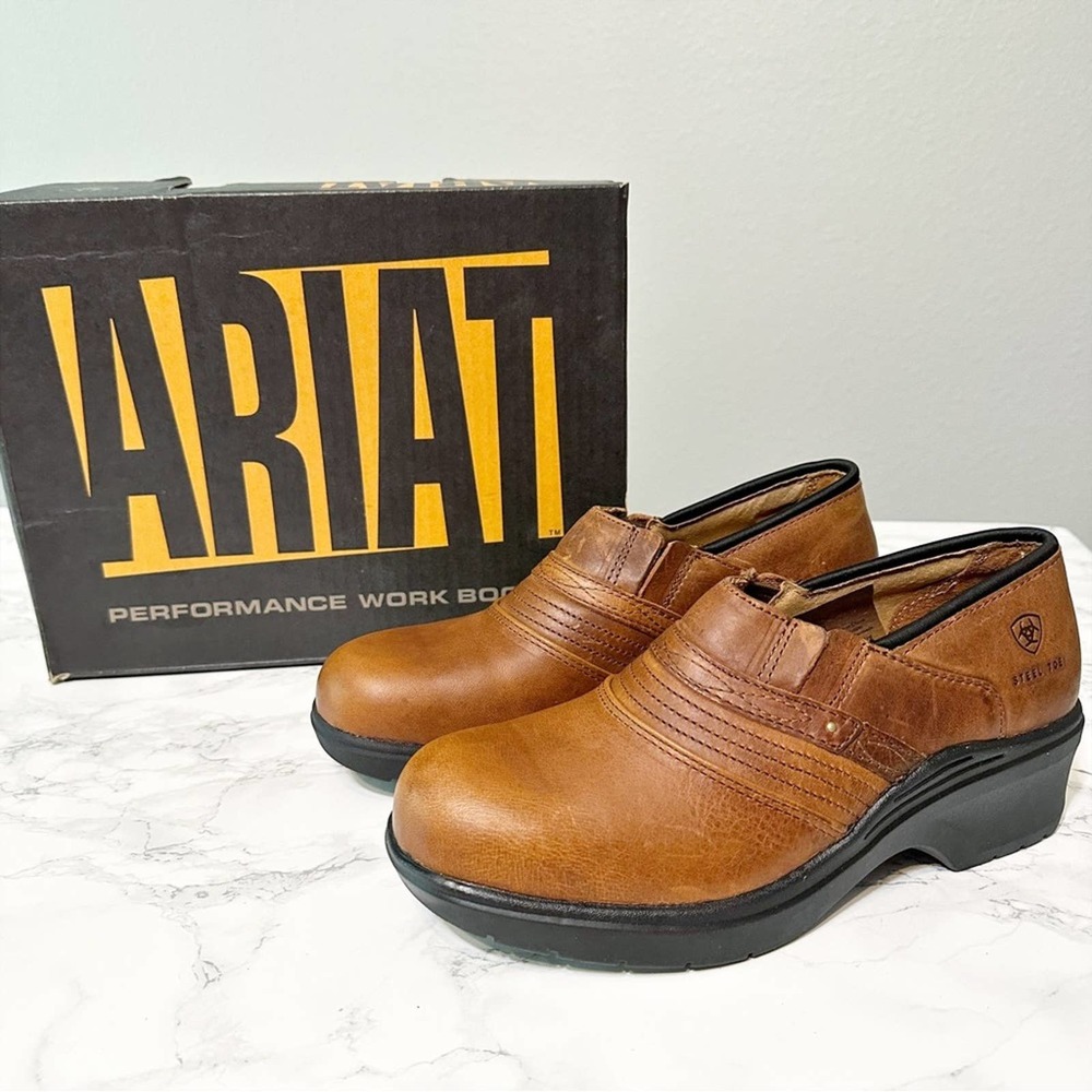 Ariat Steel Toe Golden Brown Leather Work Clog Women’s Size 9.5 NEW